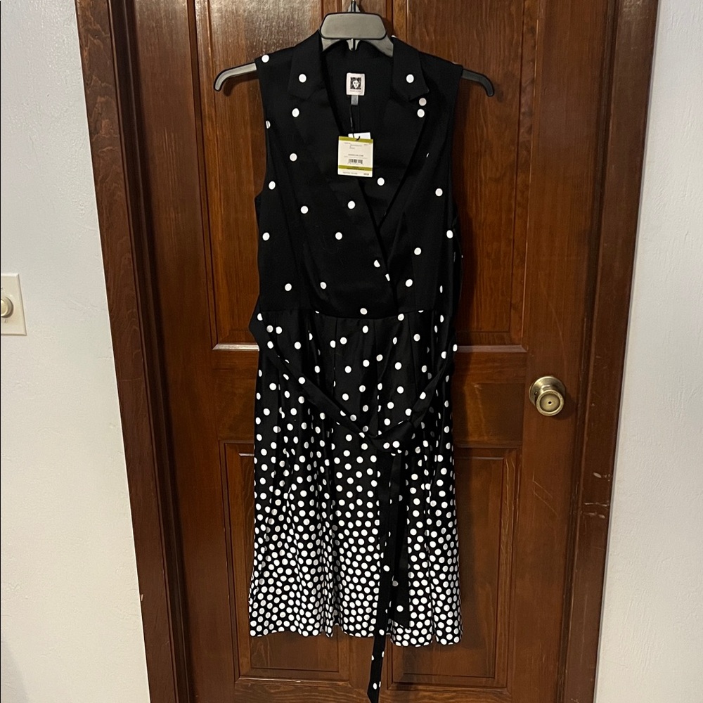 Anne Klein Black and White Polka Dot Midi Dress